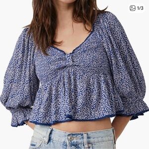 Free People Blue Floral Blouse